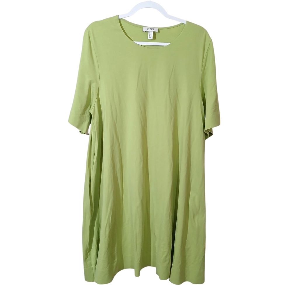 COS Minimalist Oversized T-Shirt Dress Lime Green Short Sleeve Pockets - Picture 3 of 11